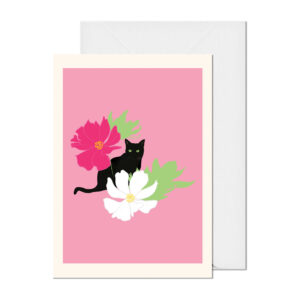 FLORA editions Art Cards for Flower Lovers by Catherine Toews Black Cat Card with Cosmos Flowers