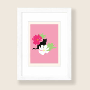 FLORA editions Art Cards for Flower Lovers by Catherine Toews Black Cat Card with Cosmos Flowers