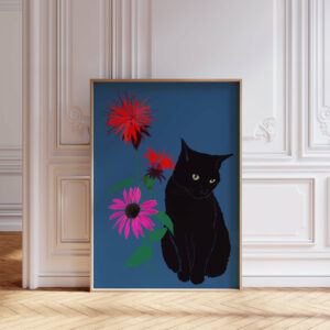 Black Cat with Wildflowers - FLORA editions Art Prints & Cards for Flower Lovers by Catherine Toews - Giclée fine art print on archival paper
