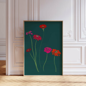 Zinnias - FLORA editions Art Prints & Cards for Flower Lovers by Catherine Toews - Giclée fine art print on archival paper